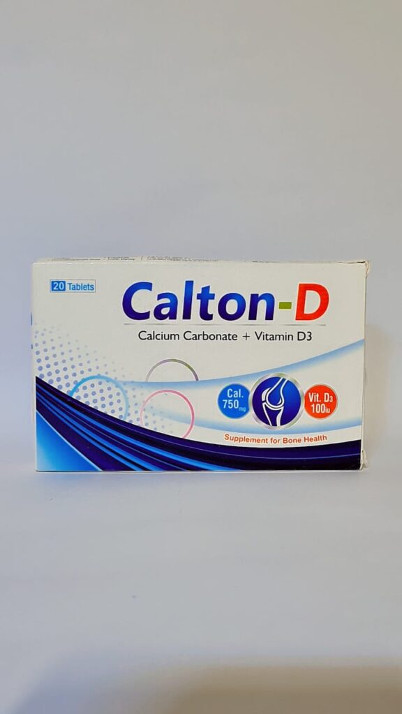 Calton-D – Calcium Carbonate + Vitamin D3 Supplement | 750mg Calcium + 100 IU Vitamin D3 | 20 Tablets