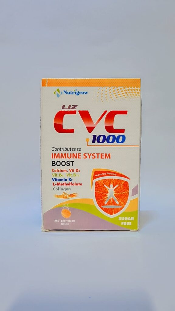 Nutrigrow LIZ CVC 1000 – Immune System Boost Effervescent Tablets | Calcium, Vitamins D3, B6, B12, K2