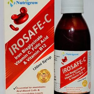 Nutrigrow IROSAFE-C Iron Syrup–120ml |Iron Bisglycinate with Vitamin C,Folic Acid & Vitamin B12